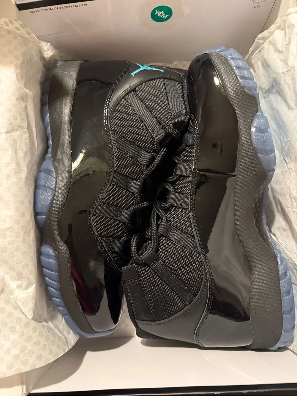 Jordan Men's Black Patent Leather Sneakers with Ice Blue Accents